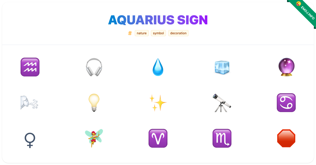 Aquarius Sign Emojis ♒ 🎧 💧 | Meaning, Copy & Paste