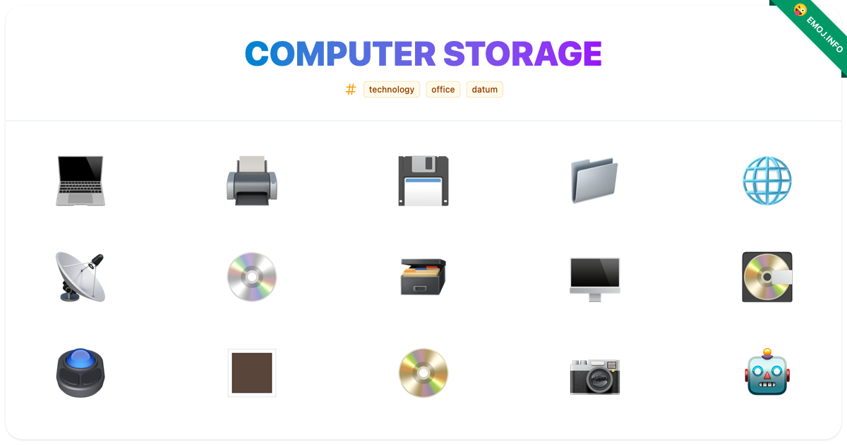Computer Stroge Computer Storage Emojis 💻 🖨️ 💾 | Meaning, Copy & Paste