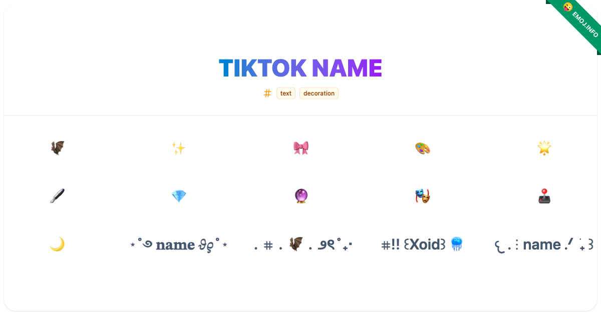 Tiktok Name Emojis 🦇 🎀 | Meaning, Copy & Paste