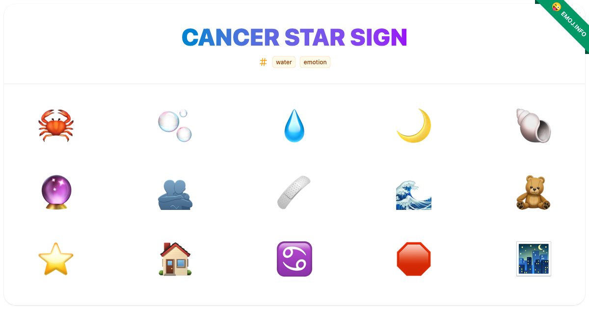 Cancer Star Sign Emojis 🦀 🫧 💧 | Meaning, Copy & Paste