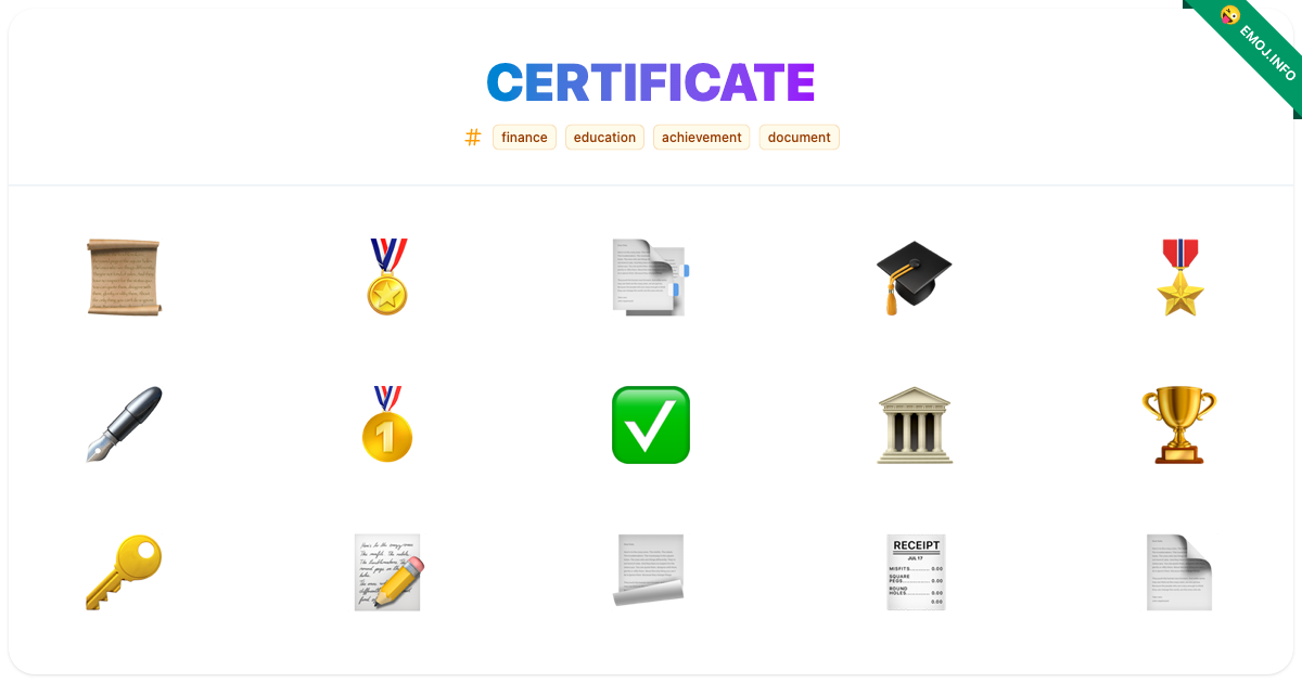Certificate Emojis 📜 🏅 📑 | Meaning, Copy & Paste