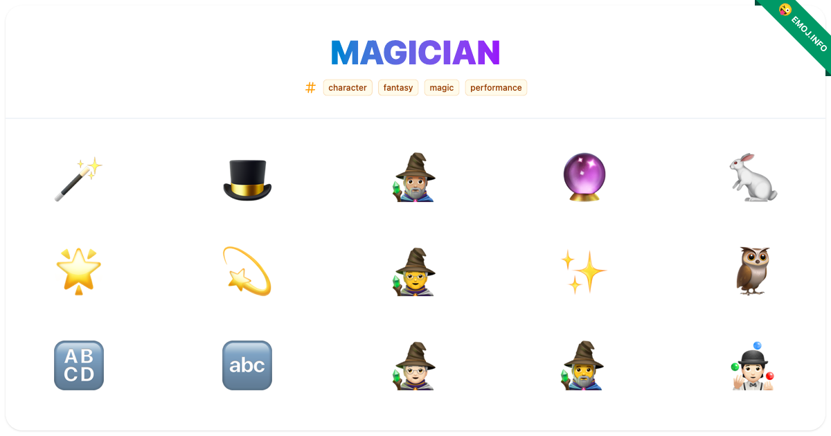 Magician Emojis 🪄 🎩 🧙🏼♂️ | Meaning, Copy & Paste